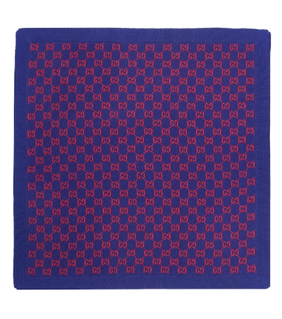 Gucci Kids' Gg Logo Intarsia Wool Knit Blanket In Blue And Red