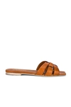 Saint Laurent Woven Leather Sandal Slide In Amber