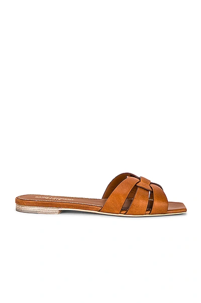 Saint Laurent Nu Pieds Woven Leather Slides In Brown