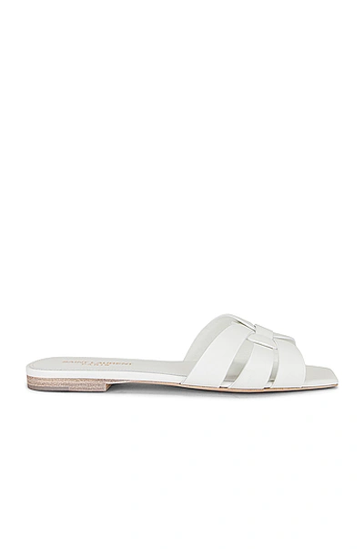 Saint Laurent White Slide Sandals With Square Toe For Women