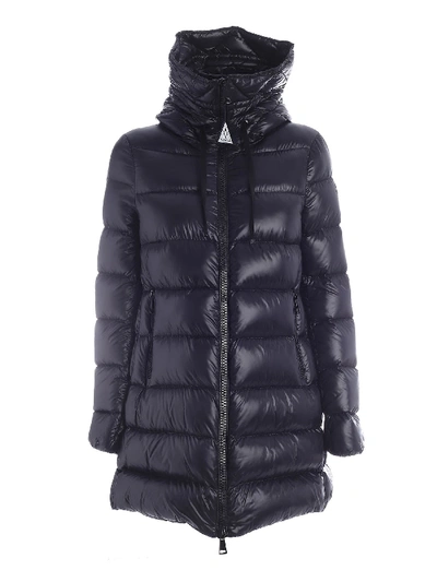 Moncler Suyen Long Down Jacket In Black Featuring Hood