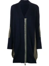 SACAI COLOUR BLOCK ZIP FRONT CARDIGAN