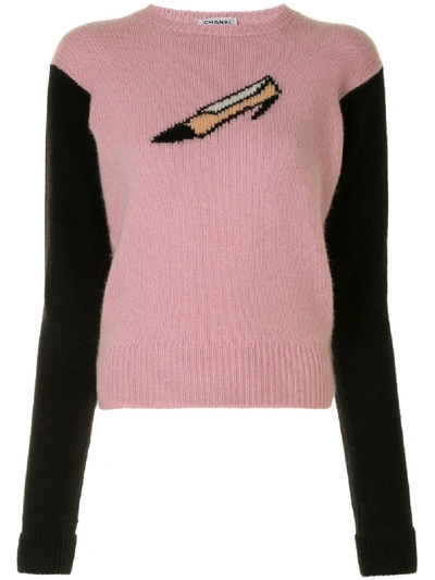 Pre-owned Chanel Cashmere Shoe Intarsia Jumper In Pink