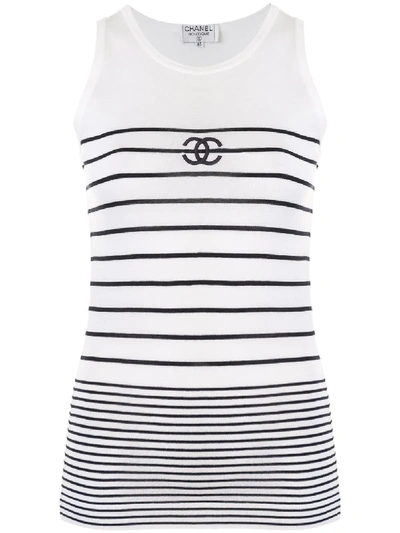 Pre-owned Chanel Striped Cc Tank Top In White