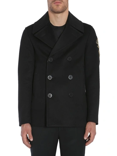 Alexander Mcqueen Embellished Wool And Cashmere-blend Pea Coat In Black