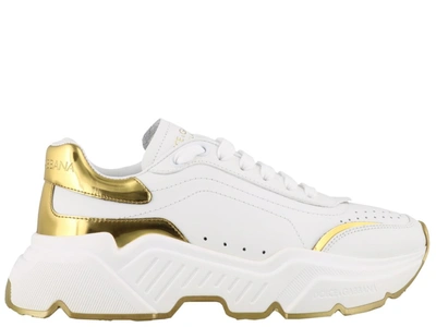 Dolce & Gabbana Daymaster Chunky Metallic Leather Trainers In White