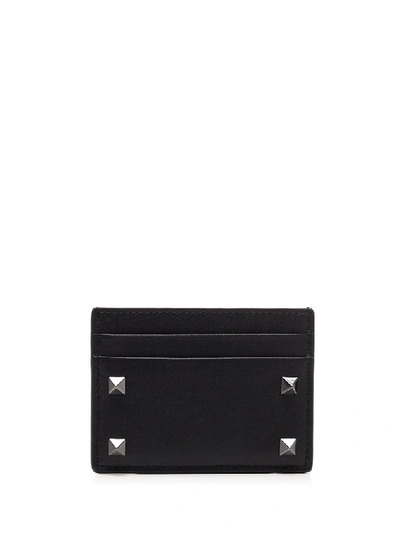 Valentino Garavani Rockstud Leather Credit Card Holder In Black