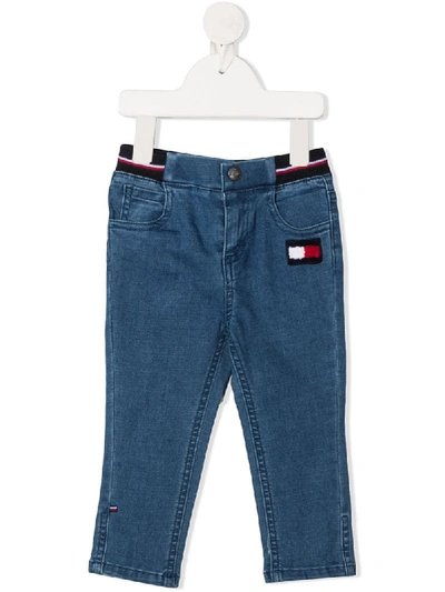 Tommy Hilfiger Junior Babies' Embroidered Logo Slim-fit Jeans In Blue
