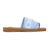 CHLOÉ CHLOE BLUE WOODY FLAT MULES