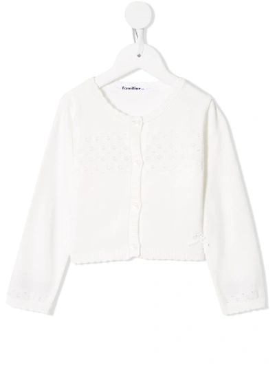 Familiar Kids' Scalloped Pointelle-knit Cardigan In White