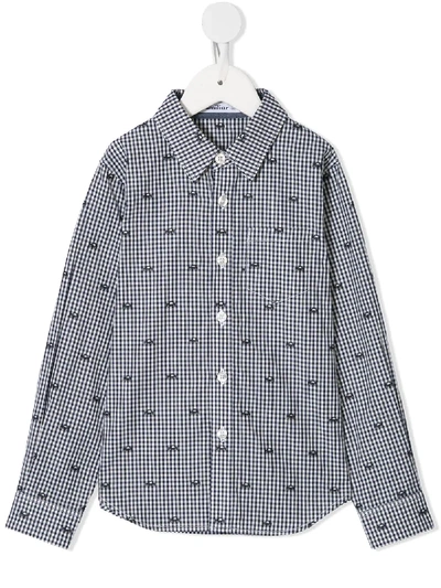 Familiar Kids' Gingham Car Embroidered Shirt In Blue