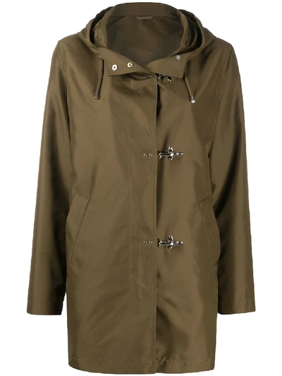 Fay Short Hooded Raincoat In Green