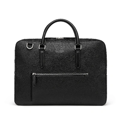 Smythson Slim Briefcase With Zip Front In Ludlow In Black