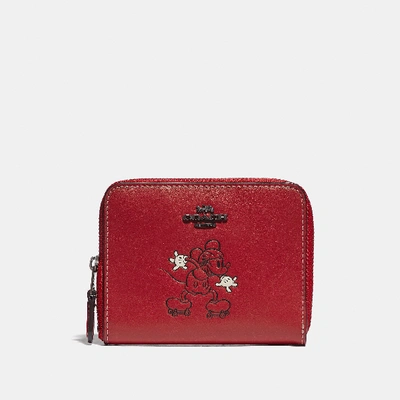 Coach Disney X Small Zip Around Wallet With Disney Motif - Women's In Pewter/1941 Red