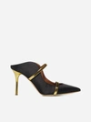 MALONE SOULIERS MAUREEN 85 SATIN AND NAPPA LEATHER MULES