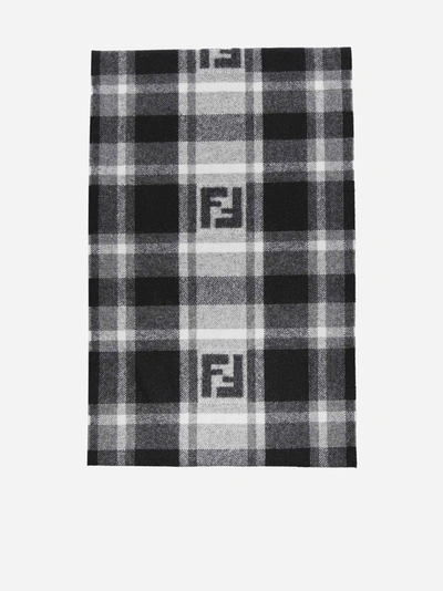 Fendi Ff Logo Check Wool And Angora Scarf In Black