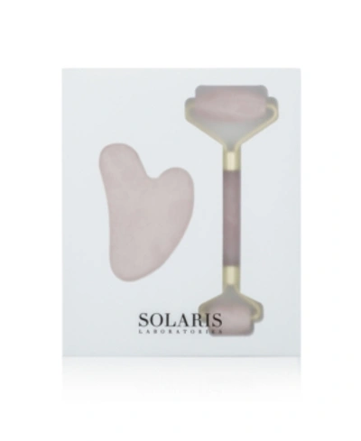 Solaris Laboratories Ny Rose Quartz Dermal Roller And Gua Sha 2 Piece Set In Light Pink