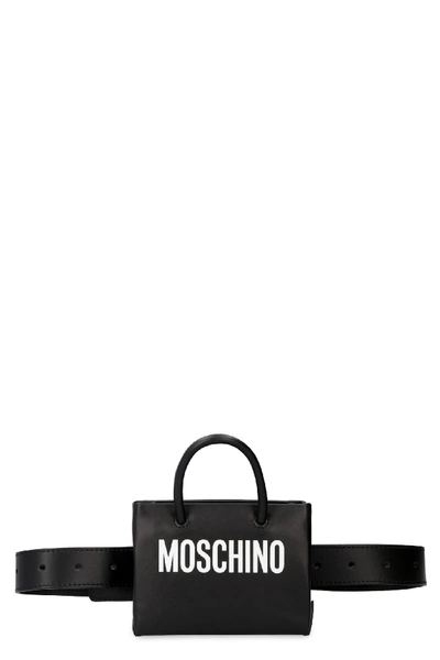 Moschino Leather Belt Bag With Logo In Black