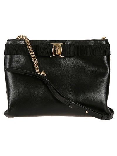 Ferragamo Chain & Leather Strap Shoulder Bag In Black