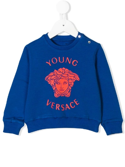 Young Versace Babies' Logo Printed Sweatshirt In Blue