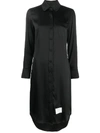 THOM BROWNE CLASSIC LONG SLEEVE W/ ROUND COLLAR SHIRTDRESS IN DOUBLE FACE SATIN CHIFFON
