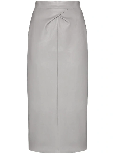 Anouki High Waist Faux Leather Midi Skirt In Grey