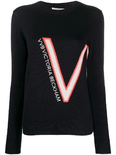 Victoria Victoria Beckham Logo Embroidered Jumper In Blue