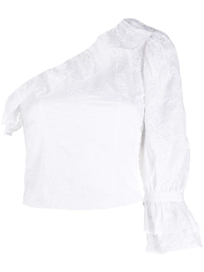 Wandering Asymmetric Embroidered-detail Blouse In White