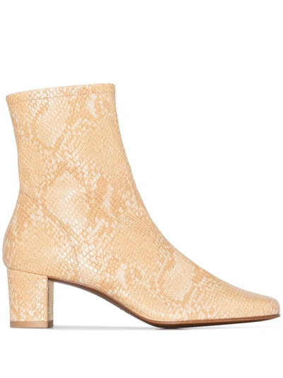 By Far Neutral Sofia 50 Snake Print Leather Ankle Boots In Blonde