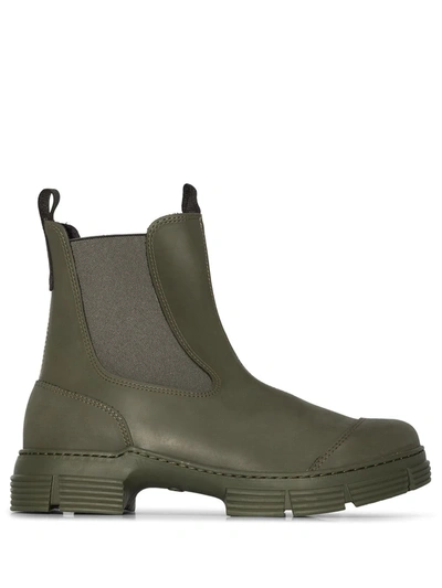 Ganni Womens Khaki City Recycled Rubber-blend Chelsea Boots