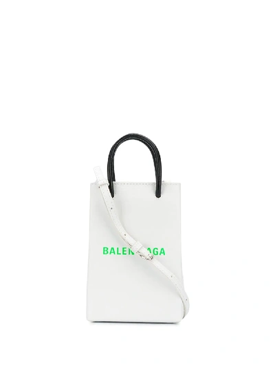 Balenciaga Shopping Phone Holder In Pelle Con Logo In White