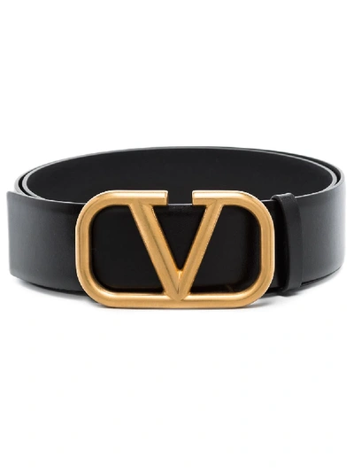 Valentino Garavani V Logo Belt In Black Leather