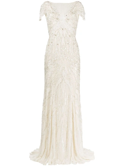 Jenny Packham Jackie Embellished Fishtail Gown In Neutrals