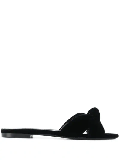 Saint Laurent Bianca Knotted Velvet Slides In Nero