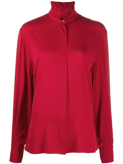 Alexandre Vauthier Pleat-collar Twill Blouse In Red