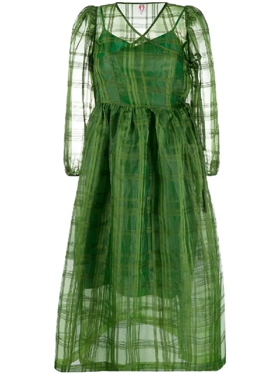 Shrimps Titania Puff-sleeve Organza Midi Dress In Green