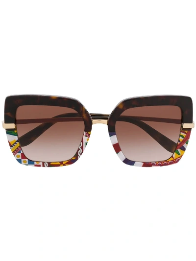 Dolce & Gabbana Half Rim Mosaic Oversized Sunglasses In Black