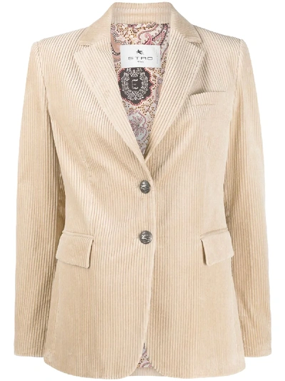 Etro Single Breasted Corduroy Blazer In Neutrals