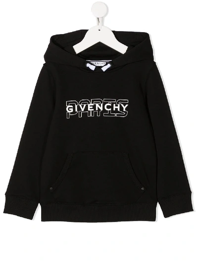 Givenchy Kids' Long Sleeve Graphic Logo Print Hoodie In Black
