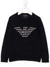 Emporio Armani Eagle Logo Knit Jumper In Blue