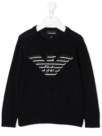 Emporio Armani Kids' Eagle Logo Knit Jumper In Black