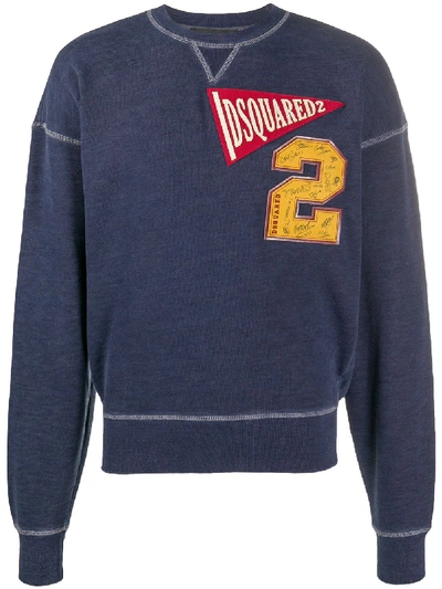 Dsquared2 Logo-patch Drop-shoulder Sweatshirt In Blue
