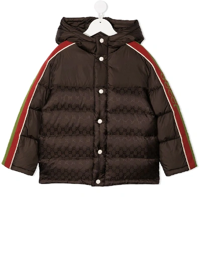 Gucci Kids' Hooded Padded Jacket In Brown