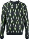 ROBERTO COLLINA LONG SLEEVE ARGYLE KNIT JUMPER