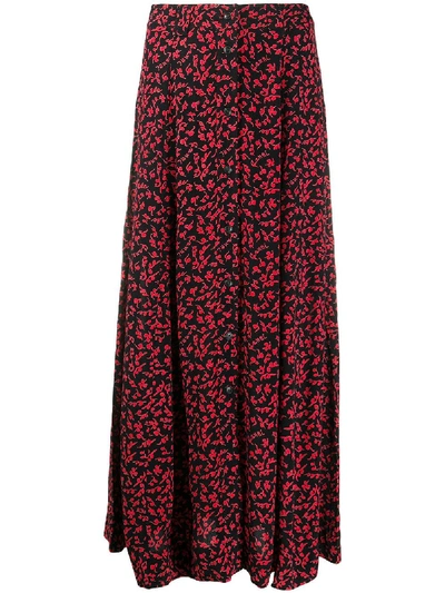 Ganni Floral Print Buttoned Mid Skirt In Black