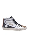 GOLDEN GOOSE SLIDE IN LEATHER, SUEDE AND NET,11448806