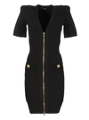 BALMAIN SHORT BLACK KNIT DRESS WITH GOLD-TONE ZIP CLOSURE,UF16435K110 0PA