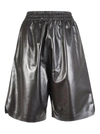 Bottega Veneta Black Leather Shiny Shorts In Dark
