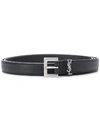 Saint Laurent Grained Leather Cassandre Thin Belt With Square Buckle Accessories In Black