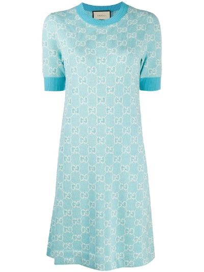 Gucci Gg Supreme Jacquard Mini Dress In Blue